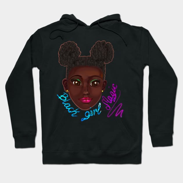 Black girl magic - beautiful black girl with Afro hair in puffs, brown eyes, Cherry pink lips and dark brown skin. Hair love ! Hoodie by Artonmytee